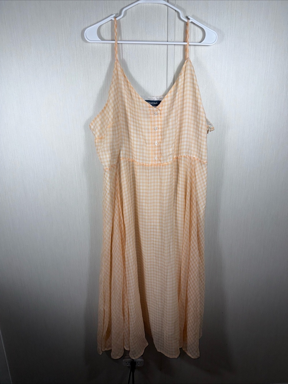 MODCLOTH 3X Peach Gingham Chiffon Midi Sun Dress Lined WOMEN'S